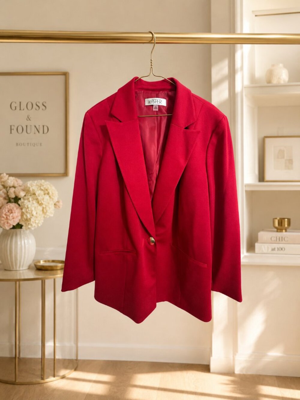 Kasper Plus Size 16W Fire Red One Button Scuba Crepe Blazer Jacket NWT
